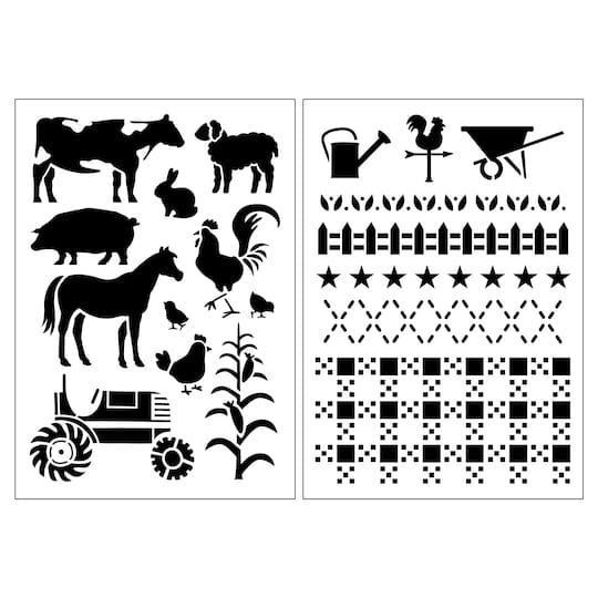 12 Pack: Farmhouse Icon & Border Plastic Stencils, 7" x 10" by Craft Smart®